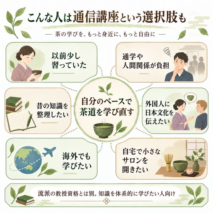 茶道資格の種類を流派の許状・資格と民間資格に分けて比較した図解