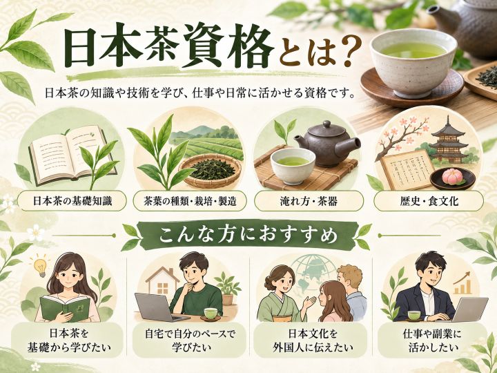 日本茶資格とは何かと学べる内容を紹介した図解